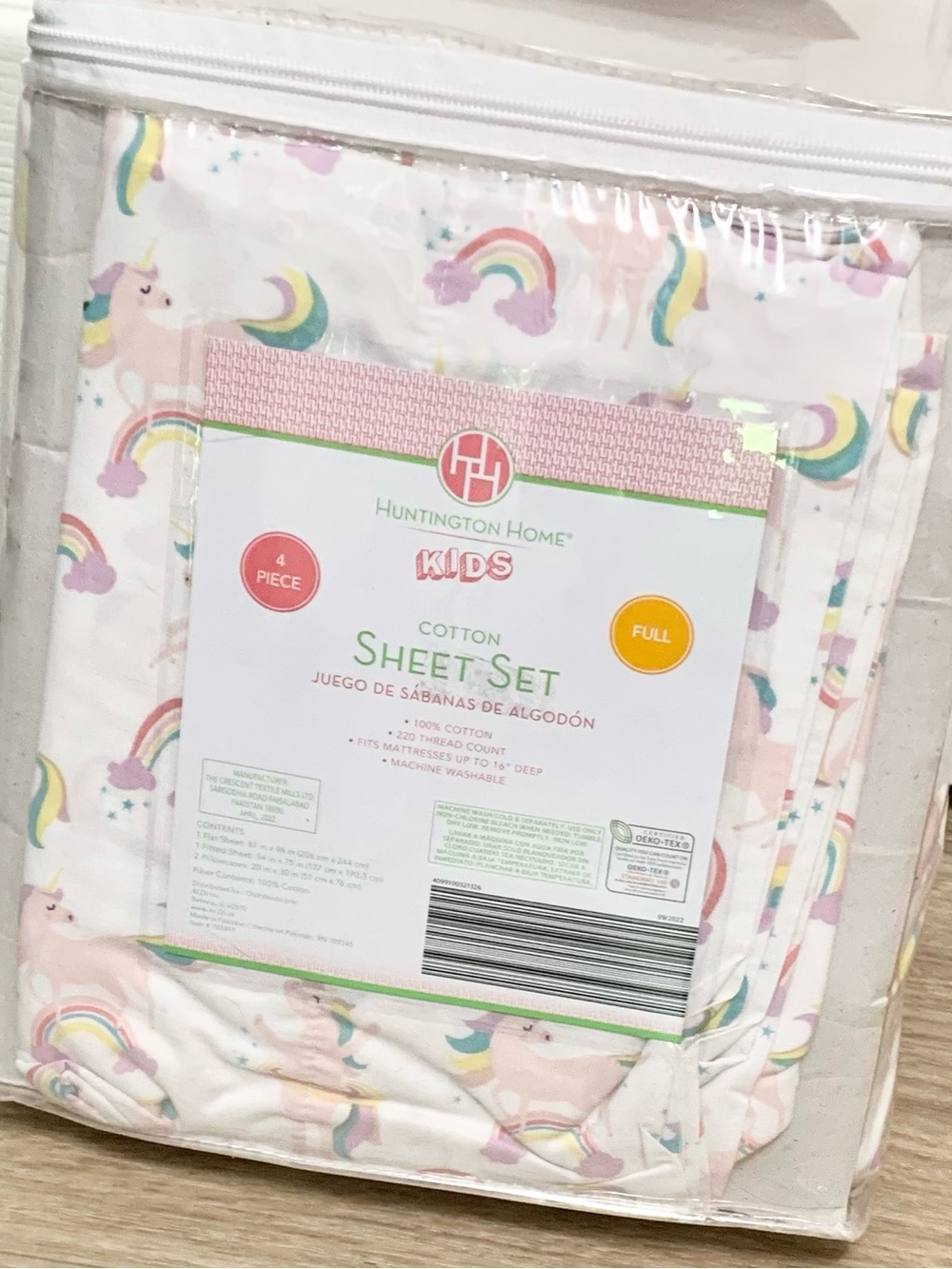 Rainbow Unicorn 100% Cotton Full Sheet Set NEW
